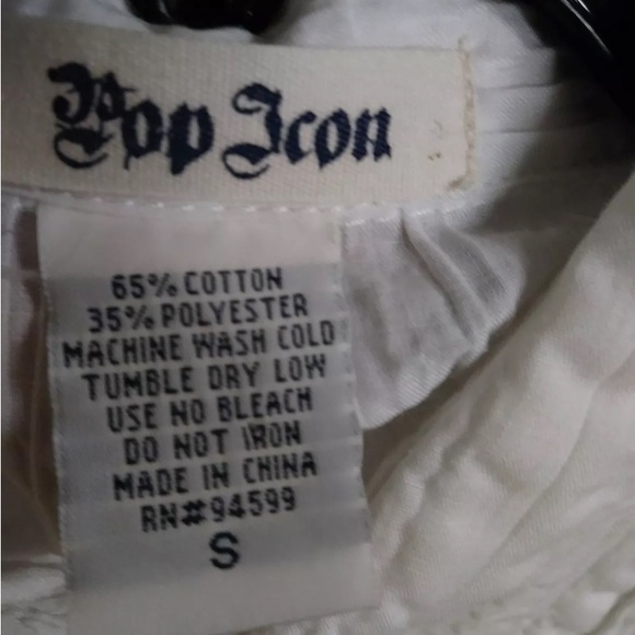 POP ICON Crinkle Long Sleeve Button front White Shirt- Embroidered Cross Sze S - Picture 12 of 12